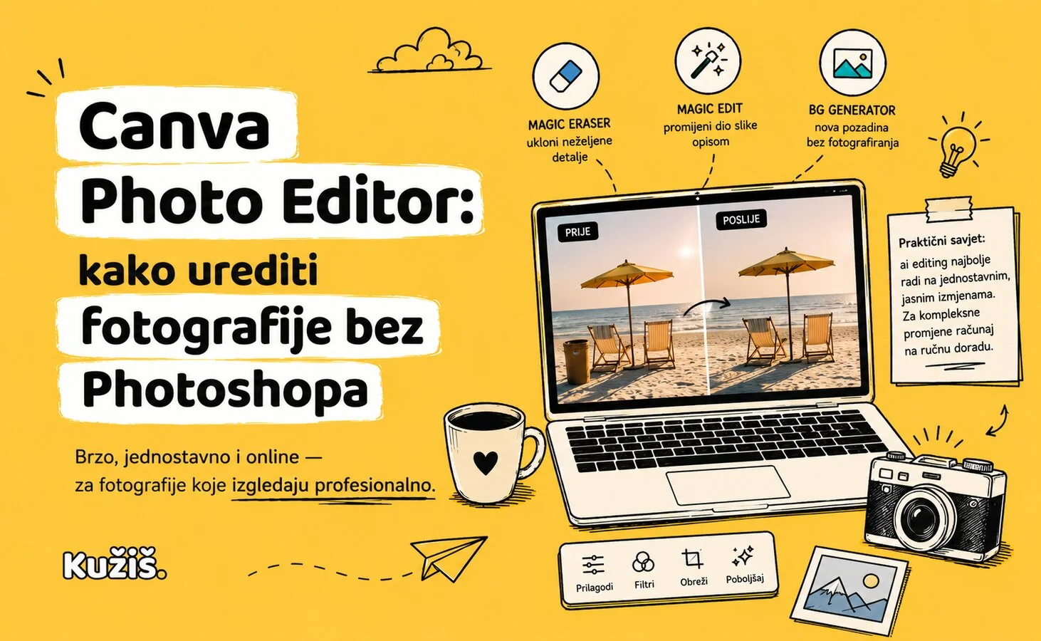 Fotografija prije i poslije Canva Magic Eraser uklanjanja objekta