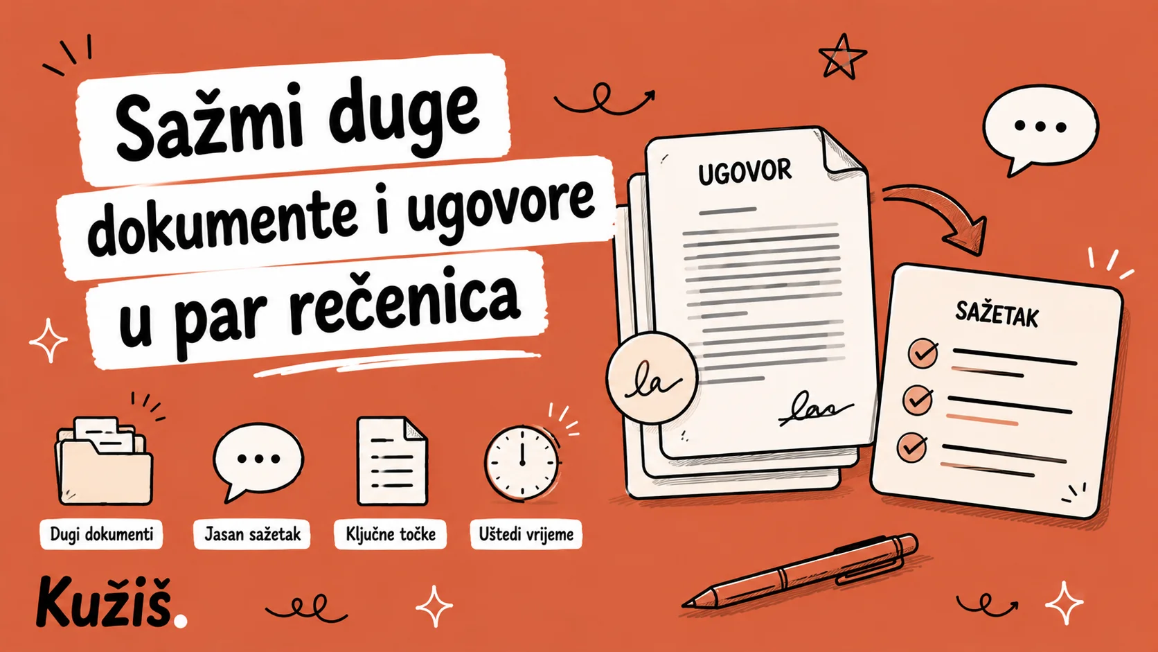 Sažmi duge dokumente i ugovore u par rečenica